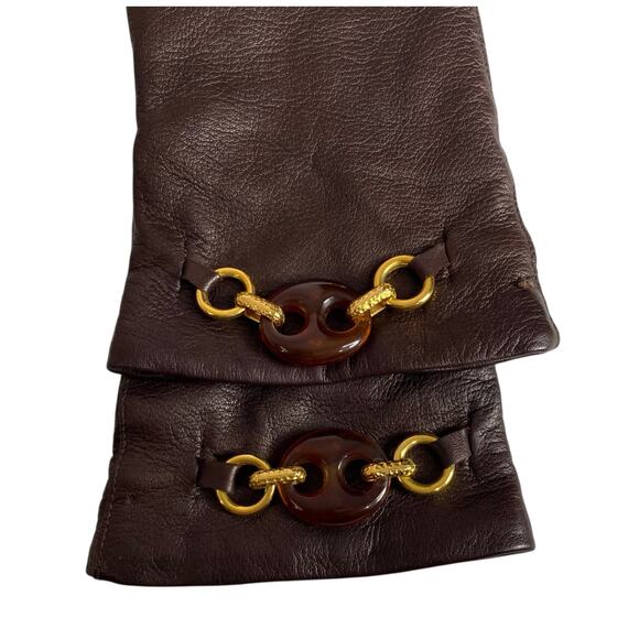 Vtg Guanto Sim Simeone Leather Driving Gloves Womens 8 Brown Wool Lined Italy - Picture 6 of 13